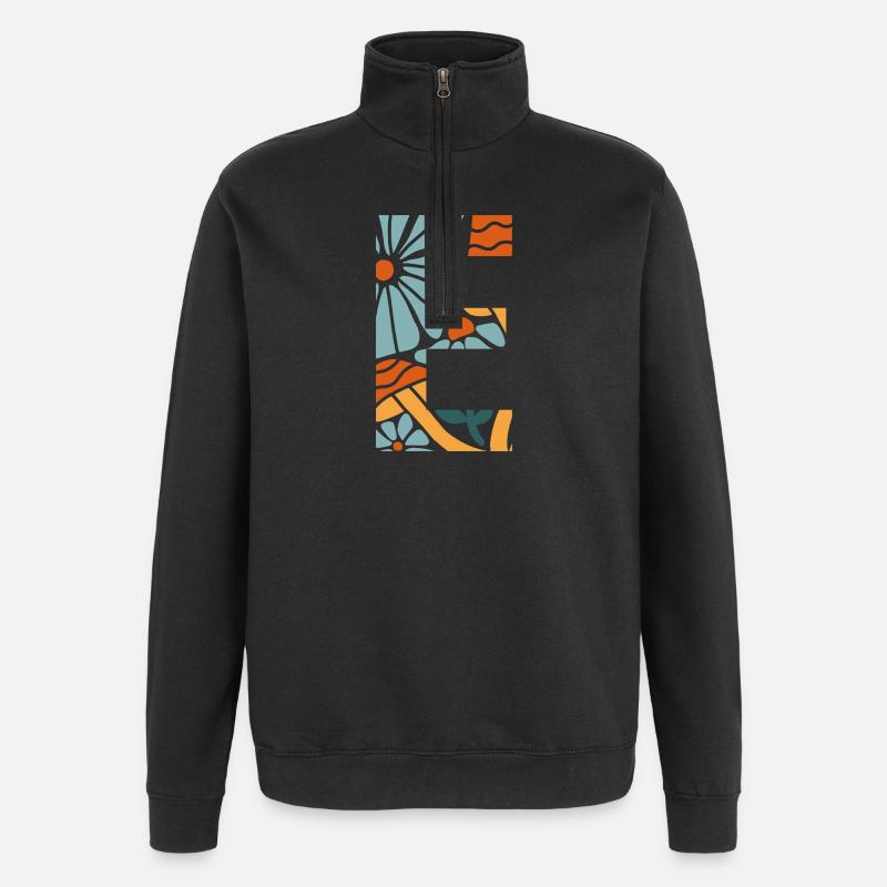 Letter e flowers groovy gift idea - Quarter-Zip Sweatshirt - black