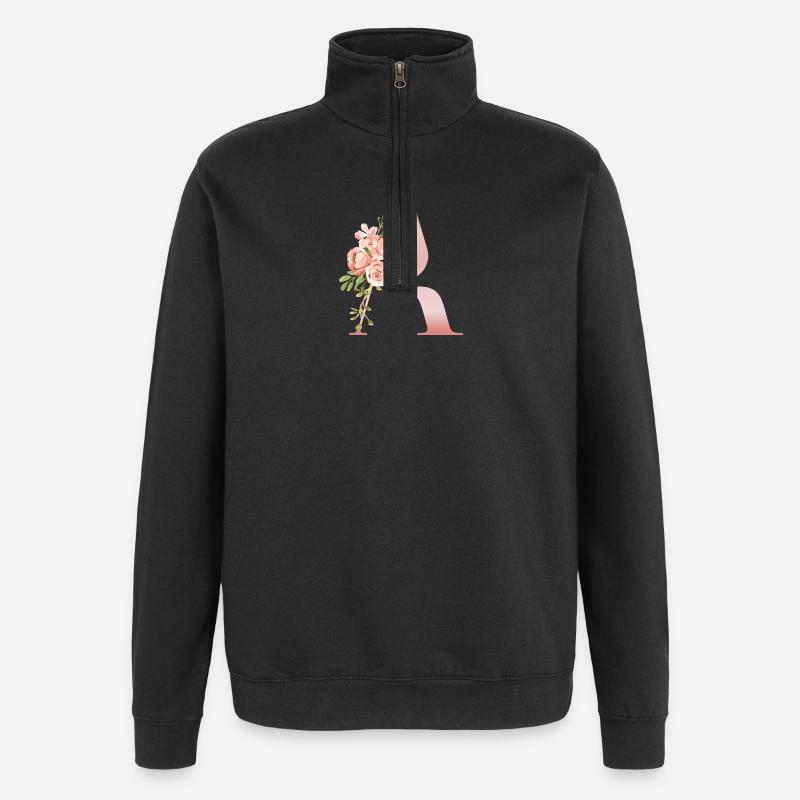 Monogram A Pastel Floral - Quarter-Zip Sweatshirt - black