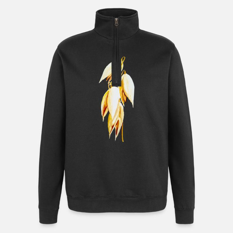 Golden yellow leaf print oats - Quarter-Zip Sweatshirt - black