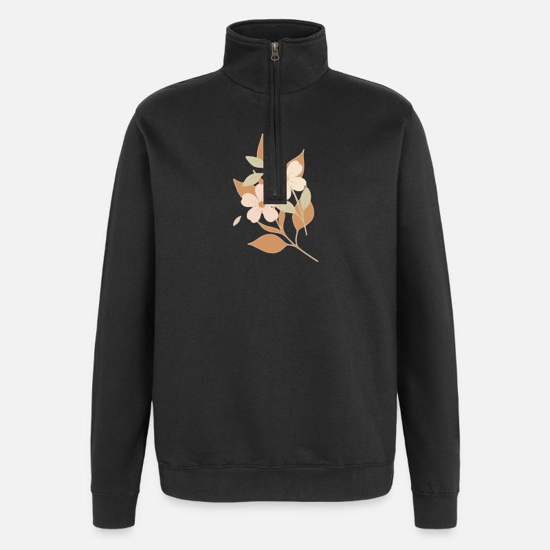 Gezeichnete Blumen - Quarter-Zip-Sweatshirt - Schwarz