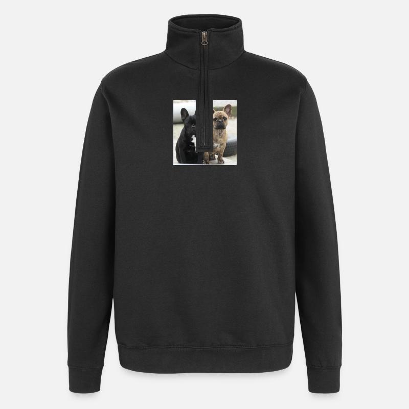 Deux Français Bulldogs - Sweat à zip 1/4 - noir