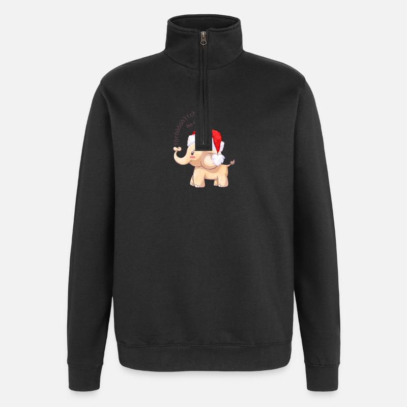 Fröhlicher Elefant zu Weihnachten - Quarter-Zip-Sweatshirt - Schwarz