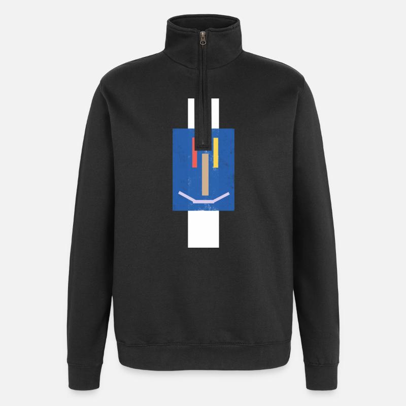 Abstract laughing face on blue - Quarter-Zip Sweatshirt - black