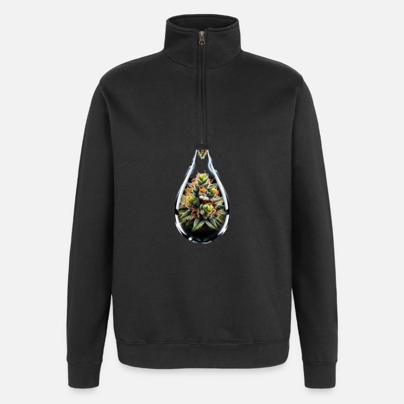 Cannabisbud im Glastropfen - Hanf - Weed - Quarter-Zip-Sweatshirt - Schwarz