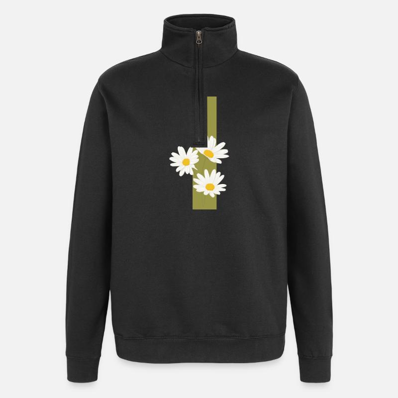 Buchstabe i Grüne Gänseblümchen - Quarter-Zip-Sweatshirt - Schwarz