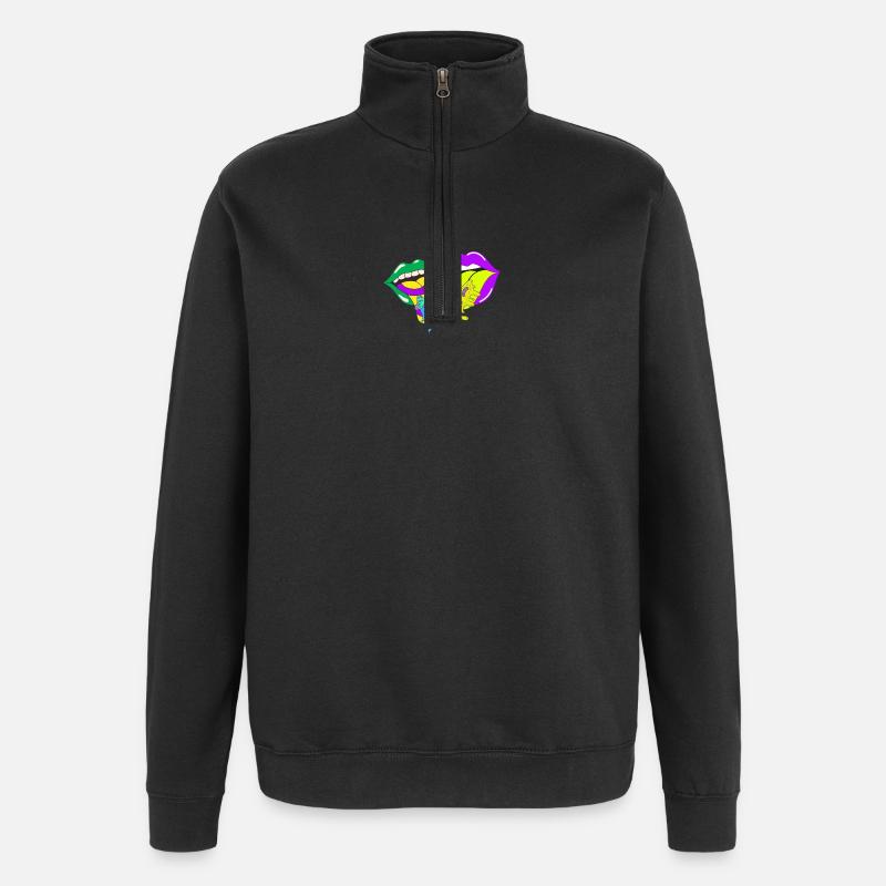 Psychedelische Lippen mit Säure und Pilzen - Quarter-Zip-Sweatshirt - Schwarz