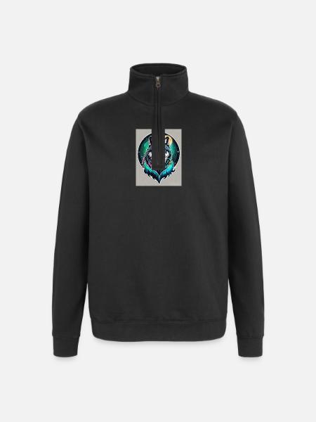 Aurora-Wolf im Mondlicht - Quarter-Zip-Sweatshirt - Schwarz