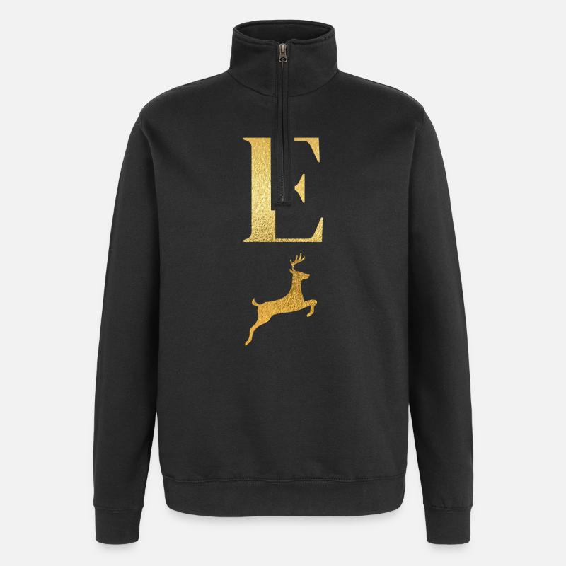 Buchstabe e goldener Hirsch - Geschenkidee - Quarter-Zip-Sweatshirt - Schwarz