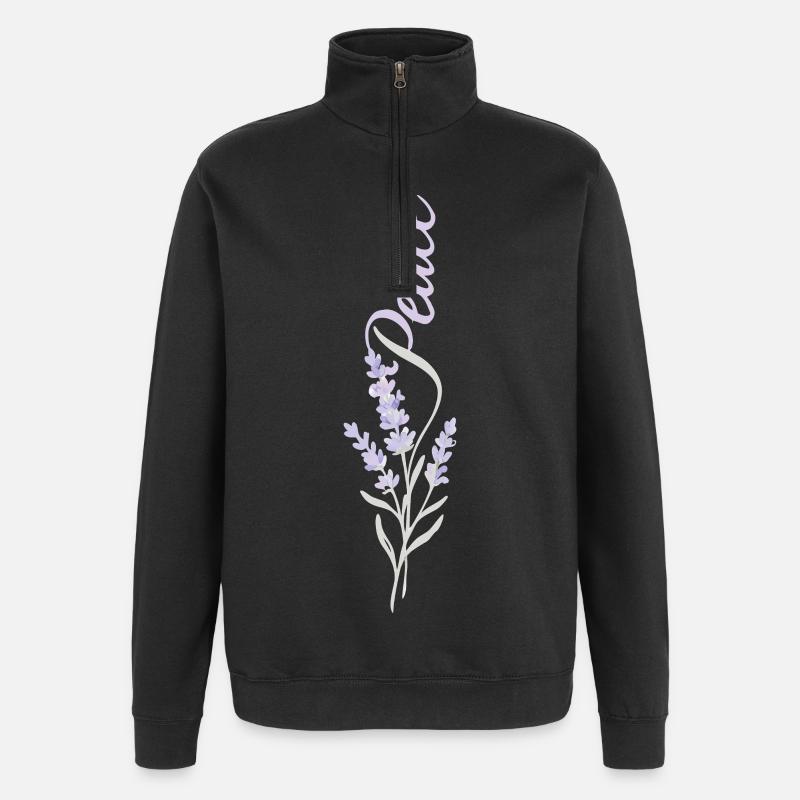 Peace Lavendel Blume - Quarter-Zip-Sweatshirt - Schwarz
