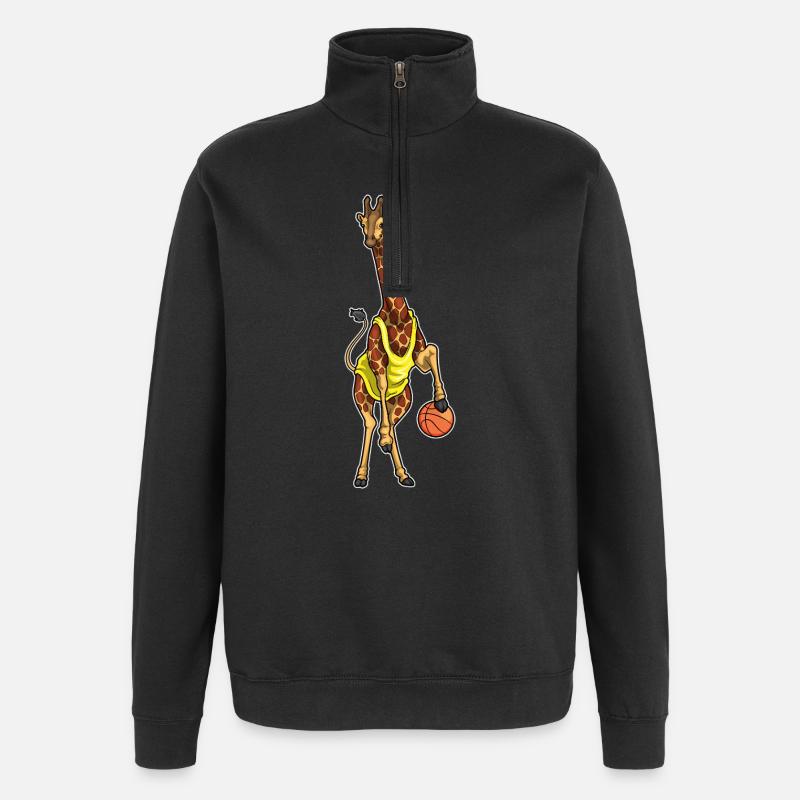 Giraffe Basketball Player Baskeball - Quarter-Zip Sweatshirt - black