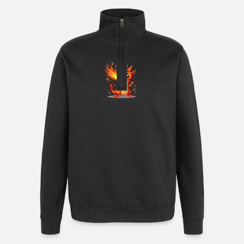 Flammenmelodie Drachenfigur - Quarter-Zip-Sweatshirt - Schwarz