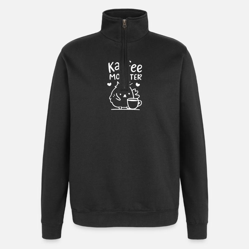 Kaffee Monster Illustration - Quarter-Zip-Sweatshirt - Schwarz
