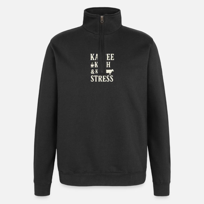 Kaffee Kuh Stress - Quarter-Zip-Sweatshirt - Schwarz