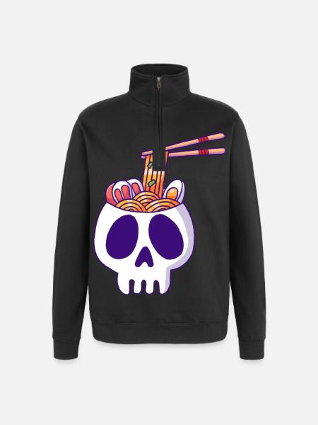 Skull and noodles - Quarter-Zip Sweatshirt - black