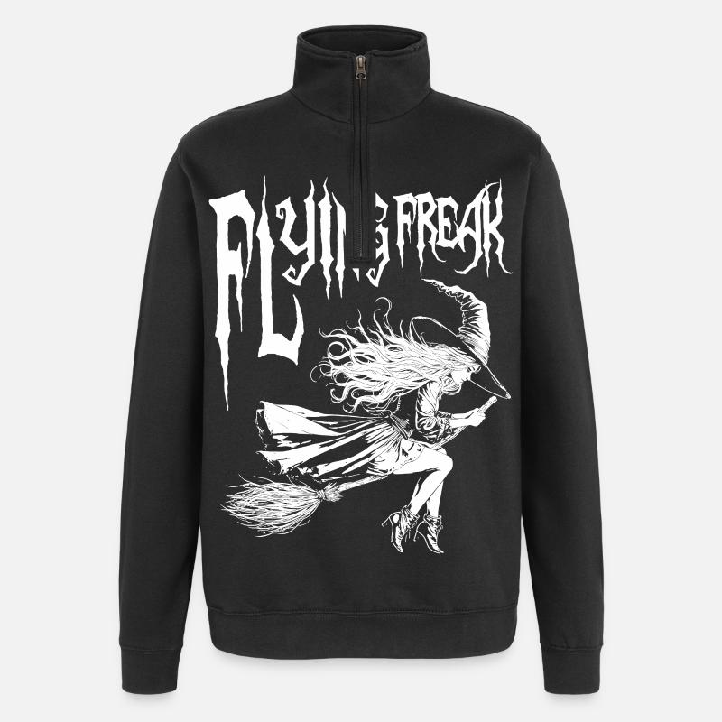 Flying Freak Witch Blanc Design - Sweat à zip 1/4 - noir
