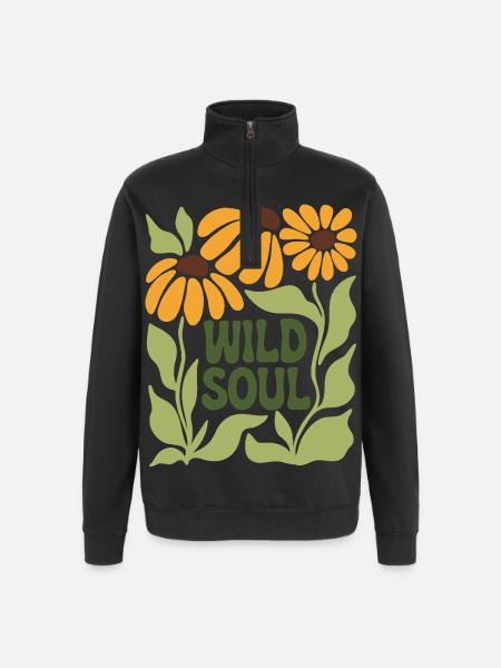 Wild Soul – Retro Floral Vibes - Quarter-Zip Sweatshirt - black