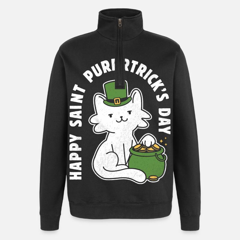 Happy St. Purrrtrick's Day - Quarter-Zip Sweatshirt - black