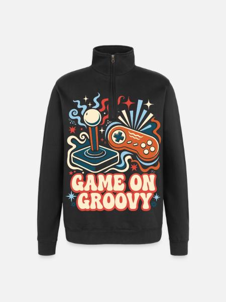 Game On Groovy Retro Gaming - Quarter-Zip Sweatshirt - black
