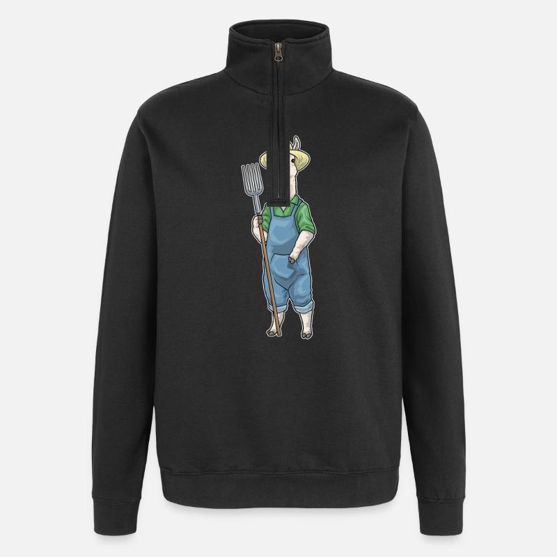 Llama Farmer Pitchfork Farm - Quarter-Zip Sweatshirt - black