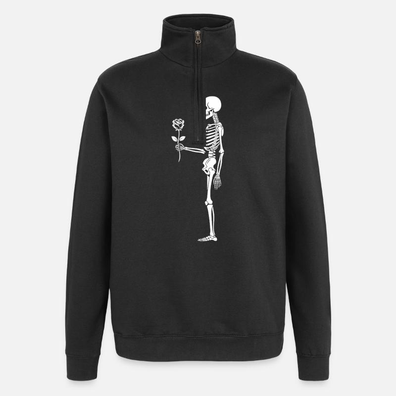 Rosebound Skeleton with flower - Quarter-Zip Sweatshirt - black