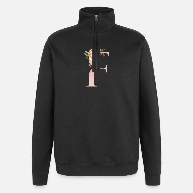 F florale pastel romantique - Sweat à zip 1/4 - noir