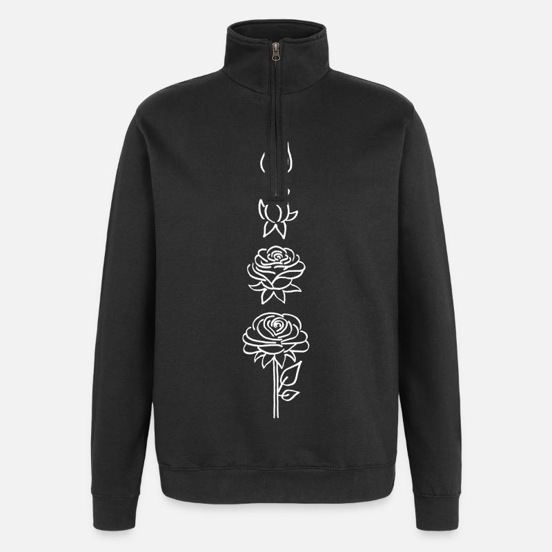 éclosion d'une fleur blanche - Sweat à zip 1/4 - noir