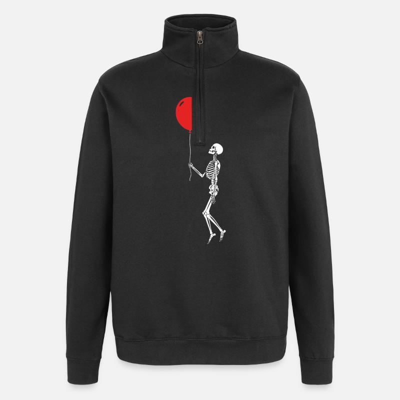 Skeleton with Red Balloon - Quarter-Zip Sweatshirt - black