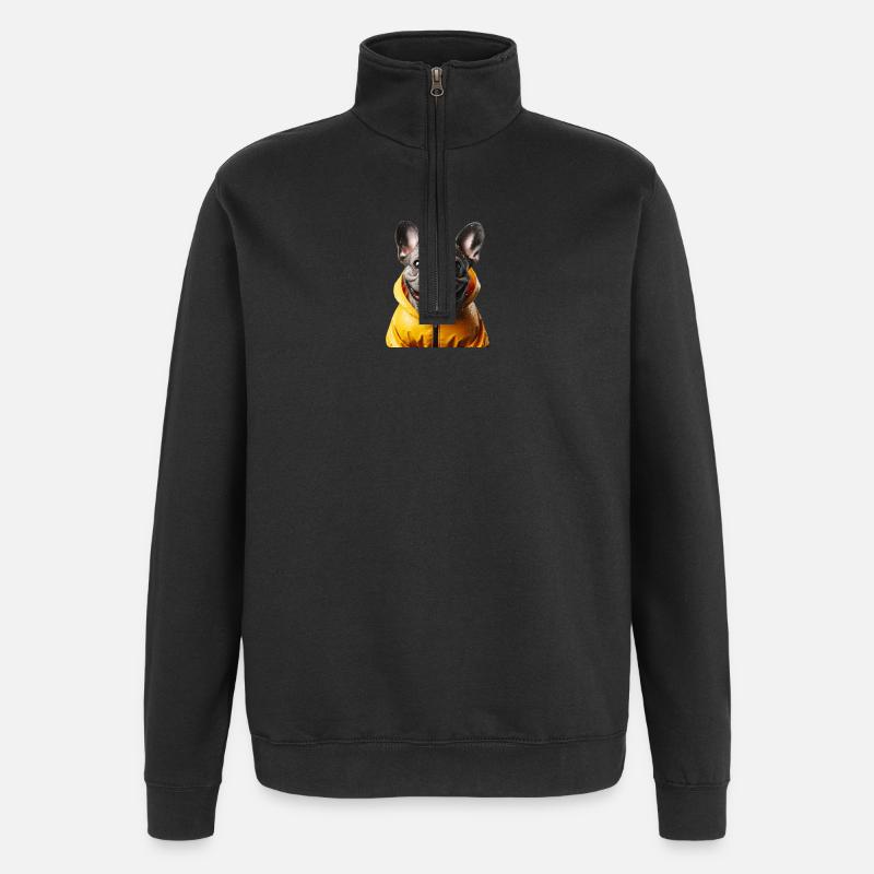 Joyeux bouledogue français en imperméable - Sweat à zip 1/4 - noir