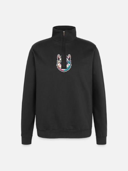 Alpaka Kopf bunt - Quarter-Zip-Sweatshirt - Schwarz