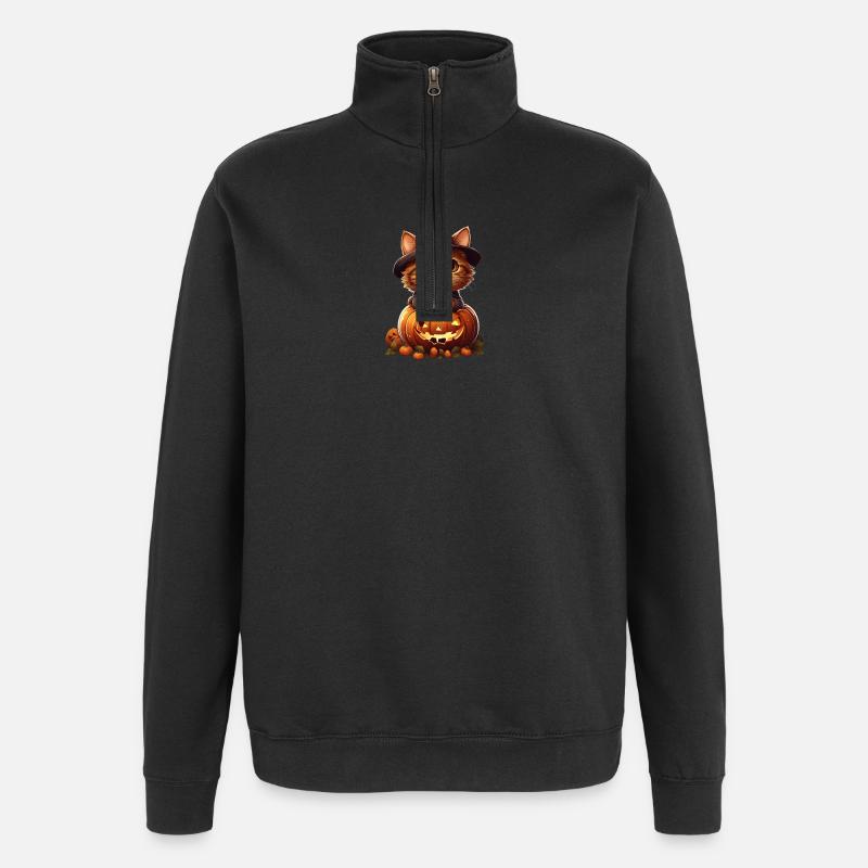 Halloween Katze - Quarter-Zip-Sweatshirt - Schwarz