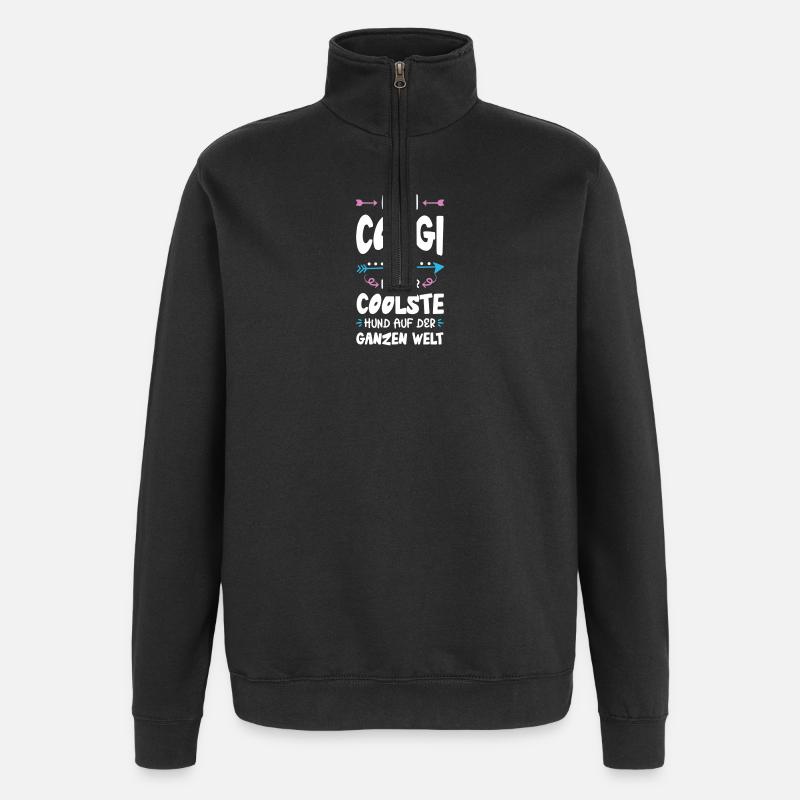 corgi hund spruch - Quarter-Zip-Sweatshirt - Schwarz