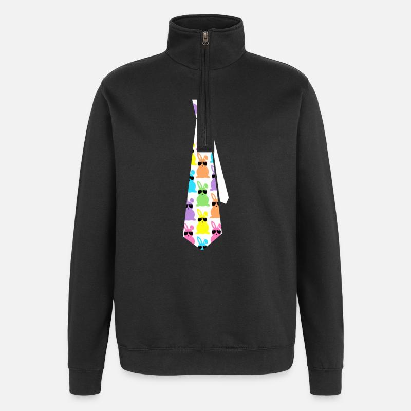 Pastel Rabbits Sunglasses Tie Pattern - Quarter-Zip Sweatshirt - black