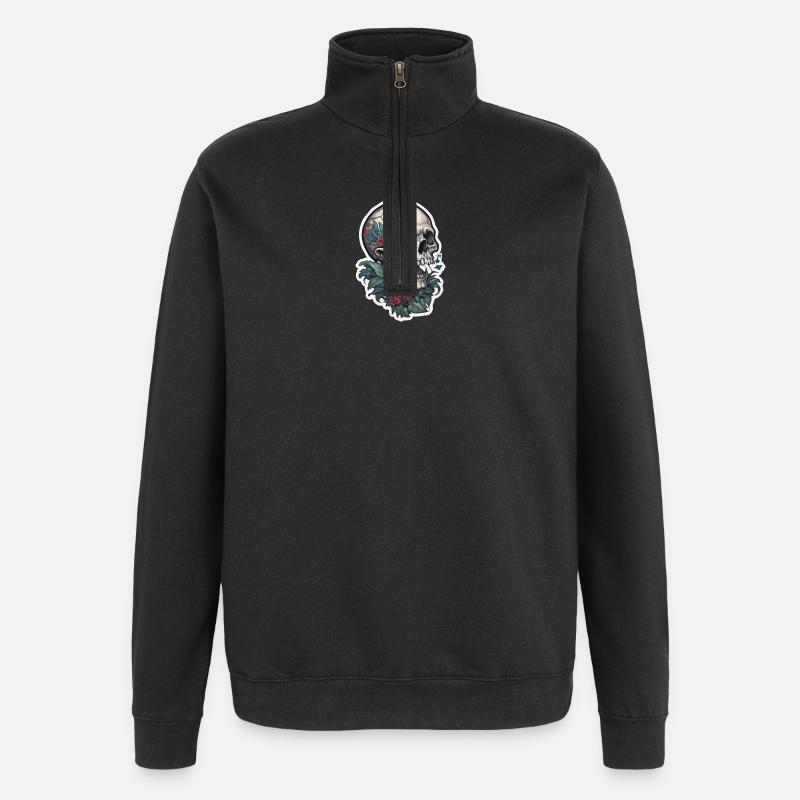 Tattoo Print Skull Design - Quarter-Zip-Sweatshirt - Schwarz