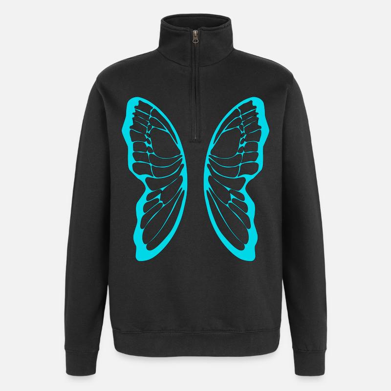 Turquoise butterfly wing pattern on black - Quarter-Zip Sweatshirt - black