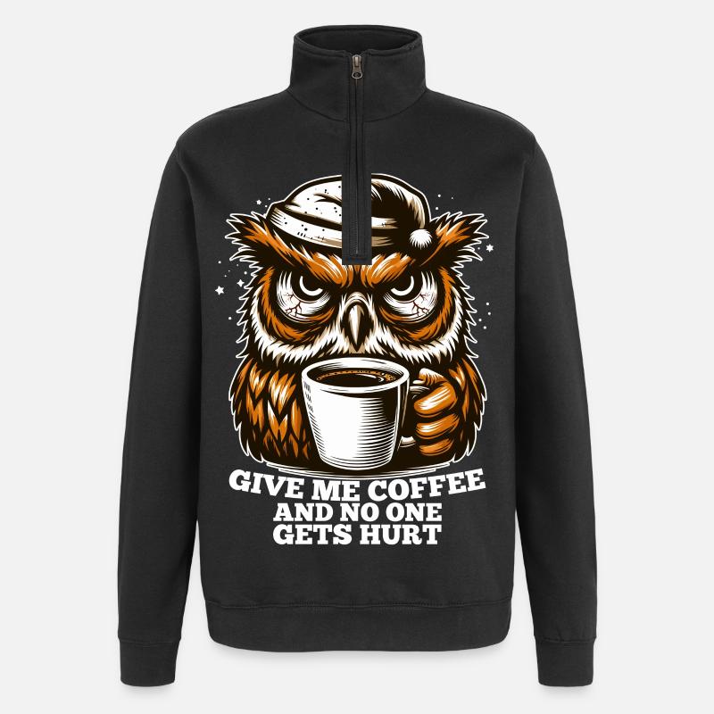 Owl Coffee Tired Gift - Quarter-Zip Sweatshirt - black