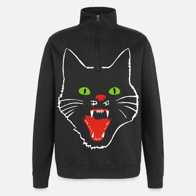 Chat terrifiant aux yeux verts - Sweat à zip 1/4 - noir