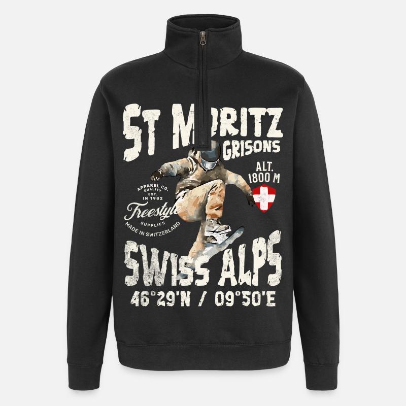 Schweizer Alpin- und Mountain-Skateboarder - Quarter-Zip-Sweatshirt - Schwarz