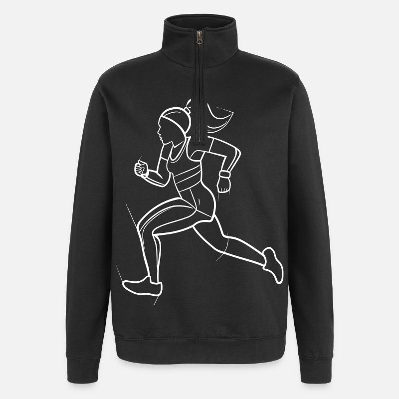 Dessin au trait du coureur - Sweat à zip 1/4 - noir
