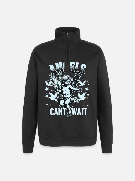 Engel-T-skjorte unisex Engler kan ikke vente VintageTee - Collegegenser med 1/4 glidelås - svart