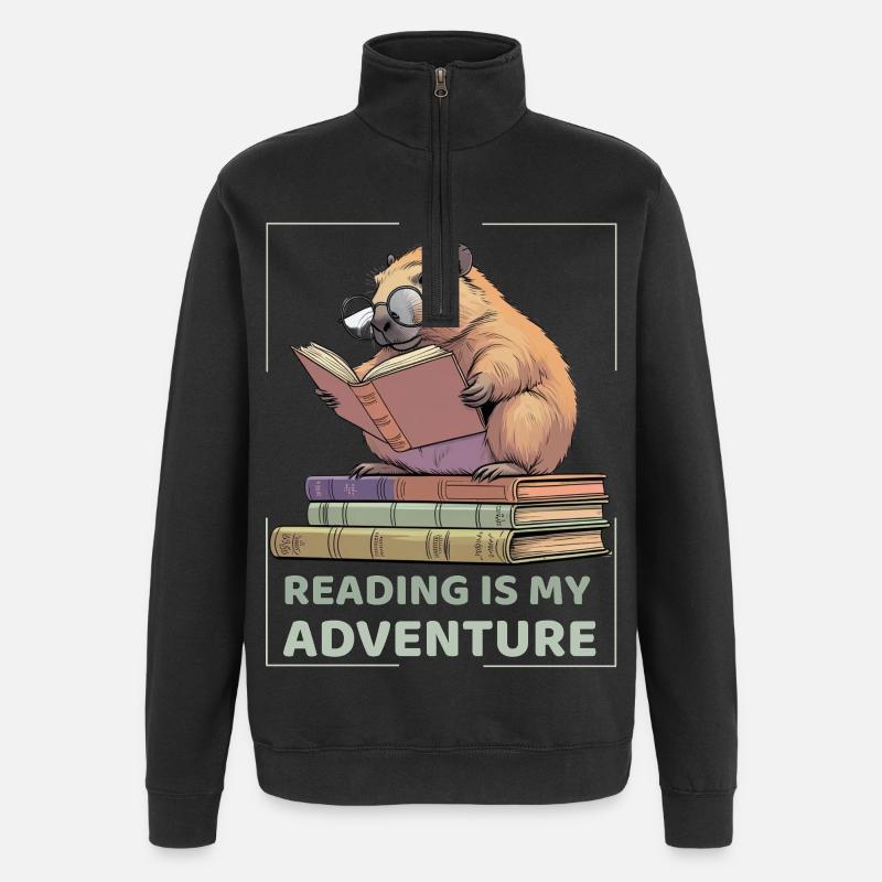 Capybara while reading -Reading adventure - Quarter-Zip Sweatshirt - black