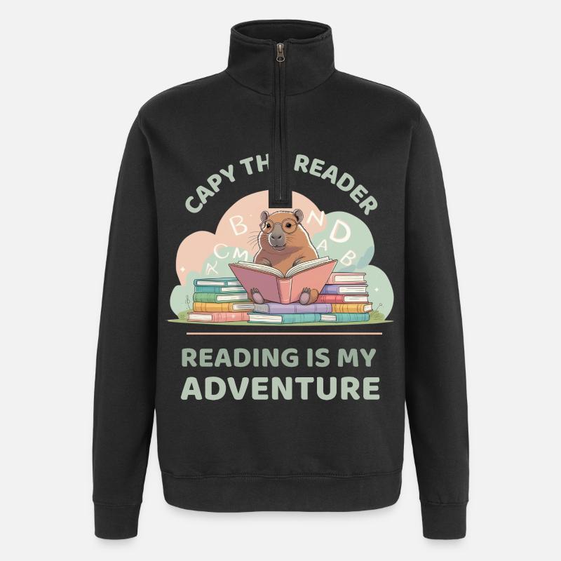 Capybara beim Lesen - Reading adventure - Quarter-Zip-Sweatshirt - Schwarz