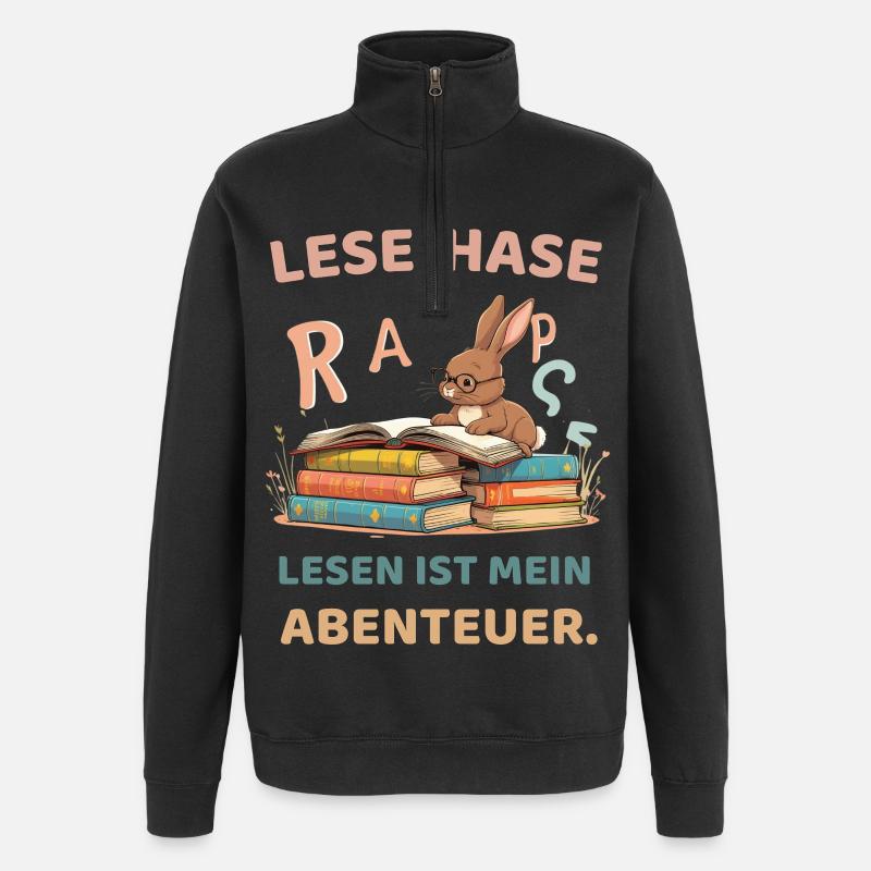 Reading bunny with learning motifs - Quarter-Zip Sweatshirt - black