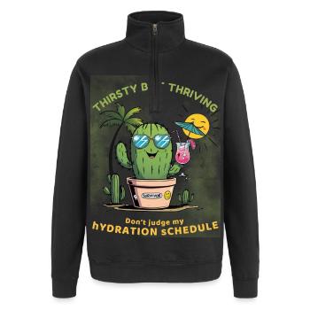 Sommerkaktus – Durstig, aber voller Leben - Quarter-Zip-Sweatshirt - Schwarz - Vorne - AI Model Female 172 light (172cm) & AI Model Male 178 dark (178cm)