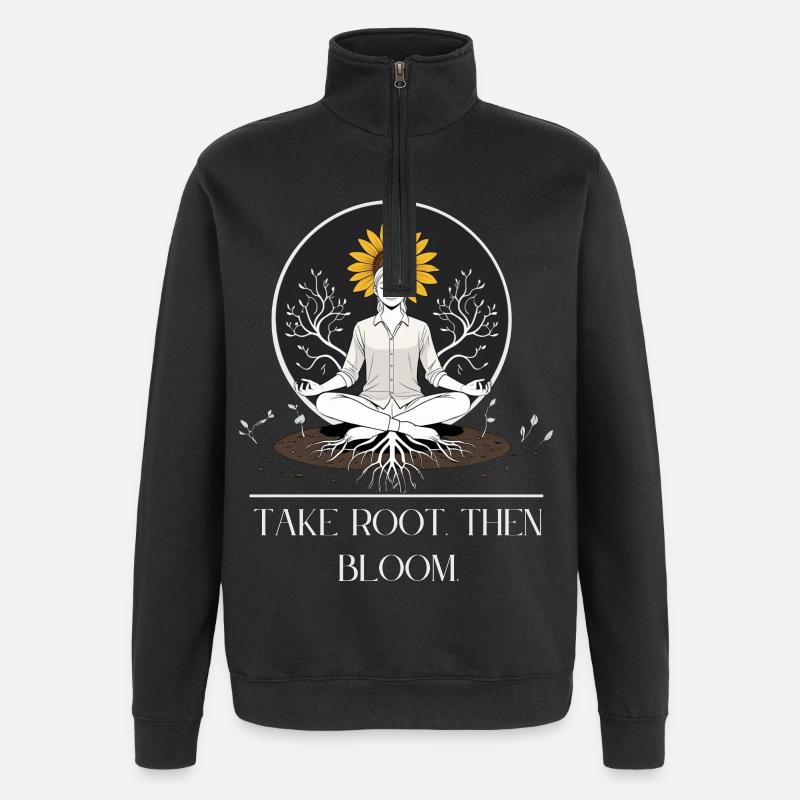 Meditative root design with sunflower - Quarter-Zip Sweatshirt - black