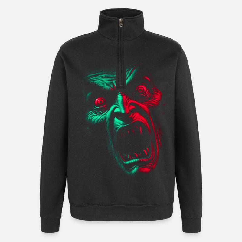 Split Face Horror GrünRot - Quarter-Zip-Sweatshirt - Schwarz