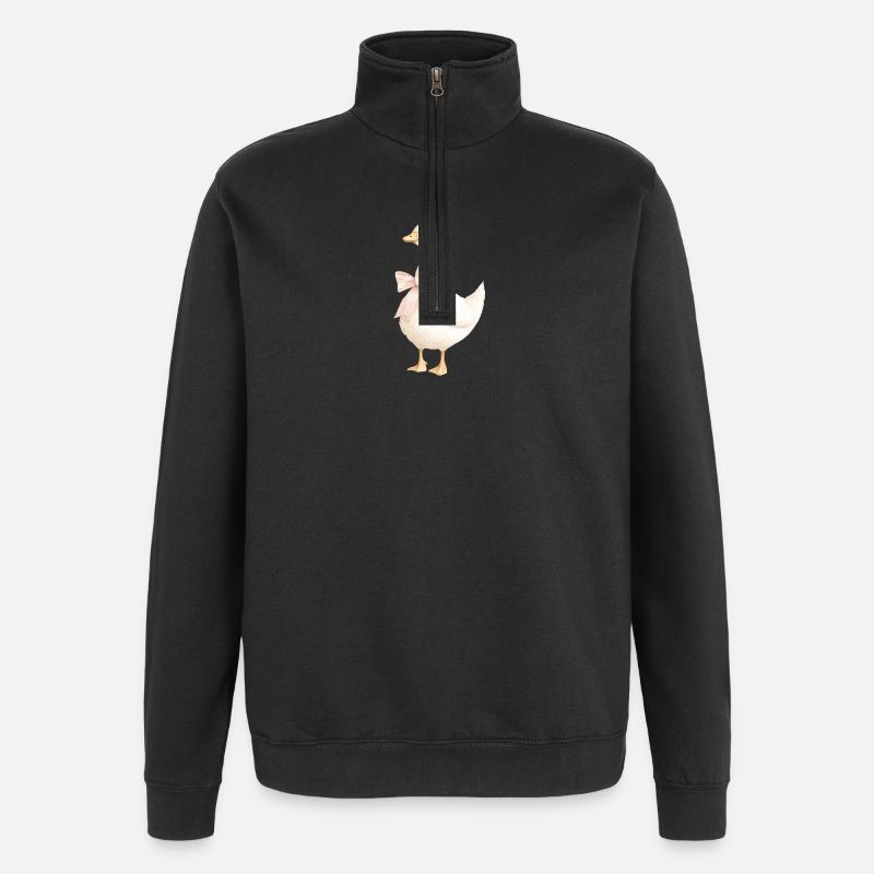 Duck with pink bow - Quarter-Zip Sweatshirt - black