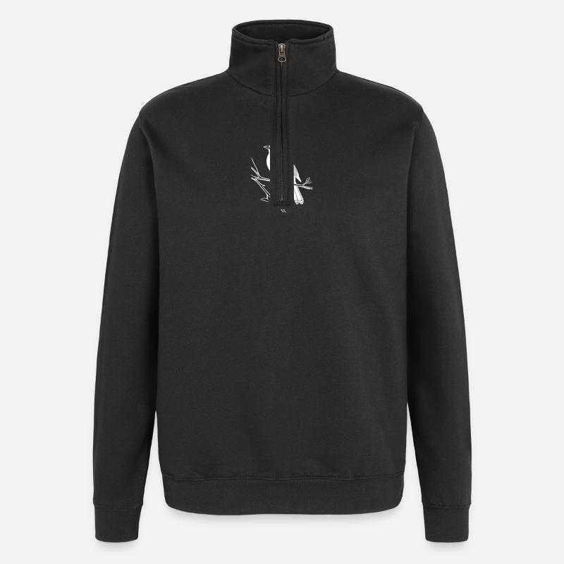 Vogel Silhouette auf Ast - Quarter-Zip-Sweatshirt - Schwarz