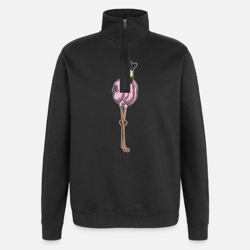 Flamingo Pirat Holzbein - Quarter-Zip-Sweatshirt - Schwarz