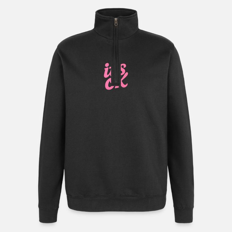 Pinkes It’s OK Schriftzug - Quarter-Zip-Sweatshirt - Schwarz