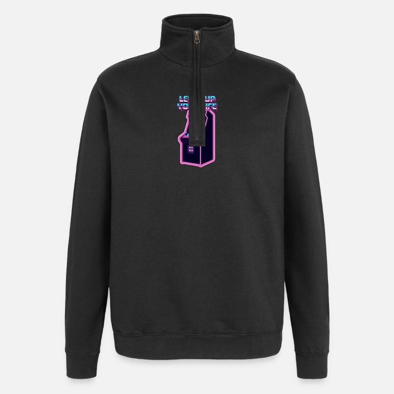 Level Up Your Life Neon Arcade - Quarter-Zip-Sweatshirt - Schwarz